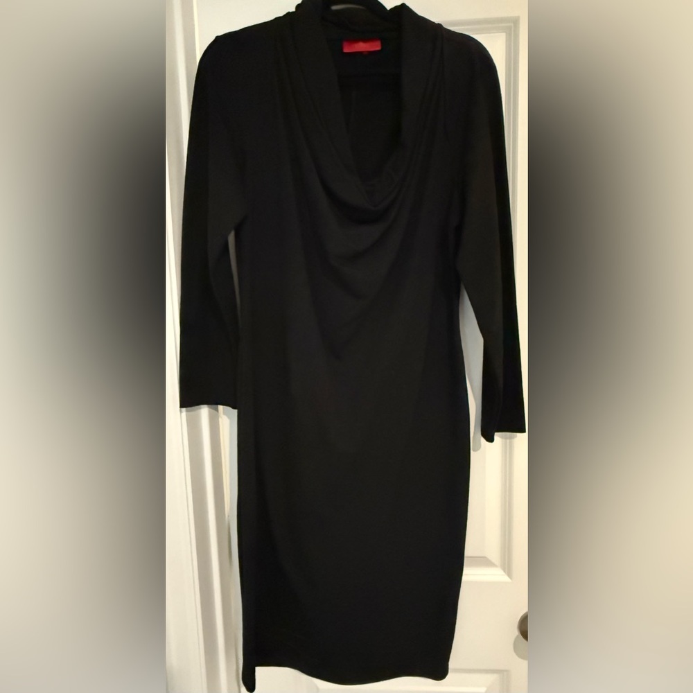 Jennifer Lopez Black Long Sleeve Cowl Neck Dress
